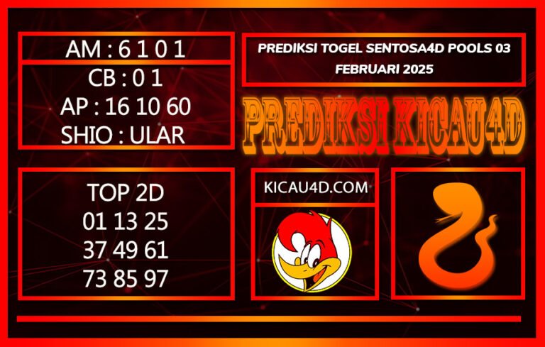 PREDIKSI TOGEL SENTOSA4D POOLS 03 FEBRUARI 2025